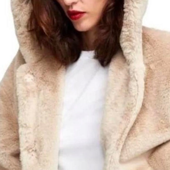 ZARA Basic Women's Hooded Teddy Faux Fur Plush Oversized Jacket - Picture 9 of 11